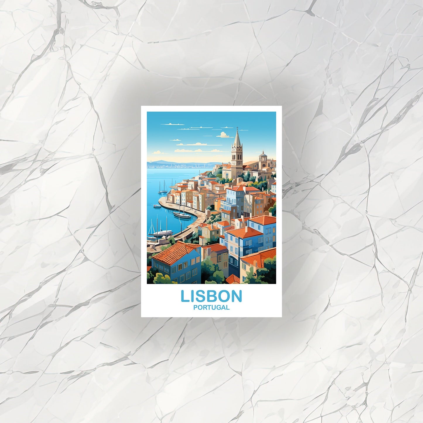 Lisbon Travel Sticker Art, Portugal Travel Sticker Art, Lisbon Wall Art, Europe Travel Art Sticker, City Skyline Sunset Art | T2EU_POLI2_S