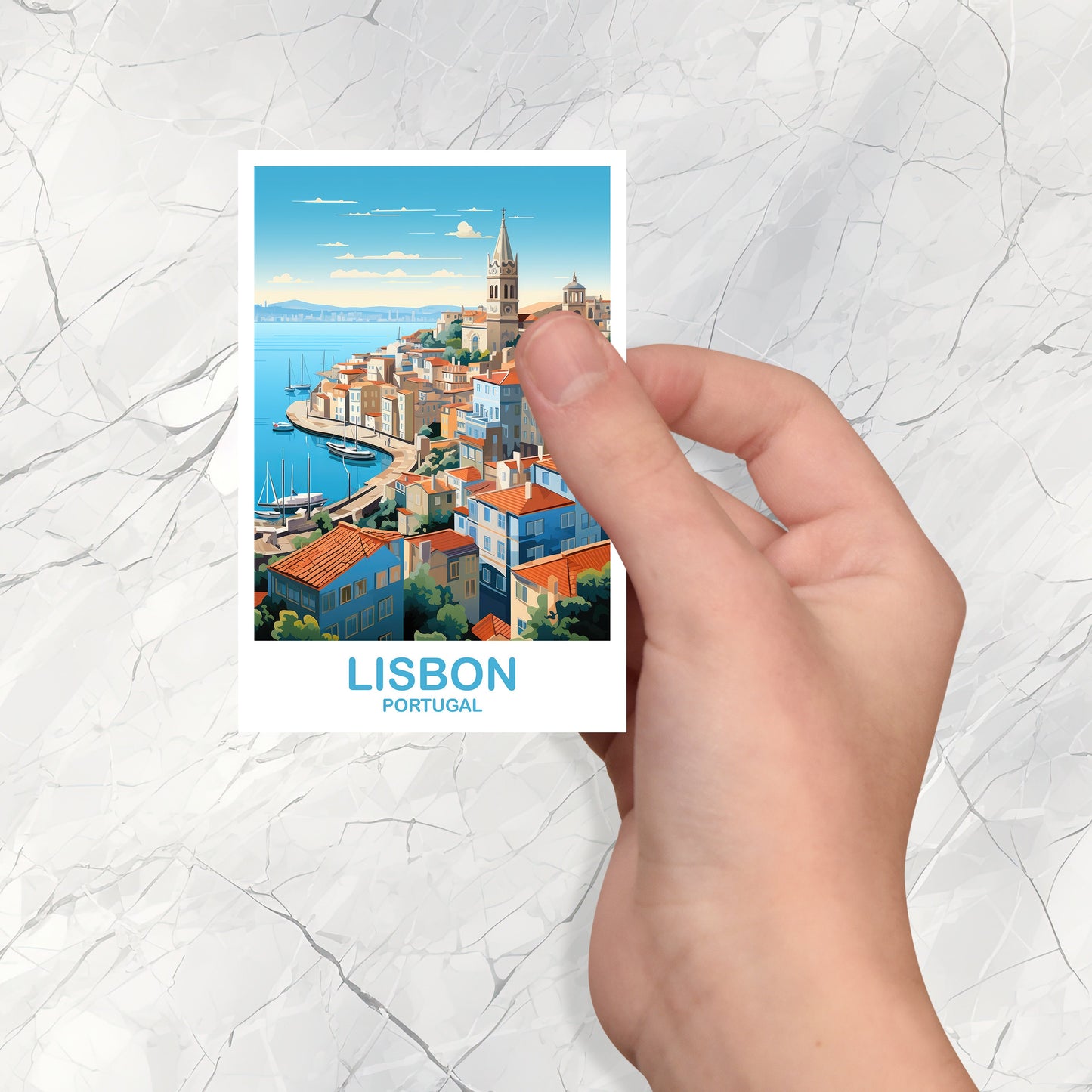 Lisbon Travel Sticker Art, Portugal Travel Sticker Art, Lisbon Wall Art, Europe Travel Art Sticker, City Skyline Sunset Art | T2EU_POLI2_S