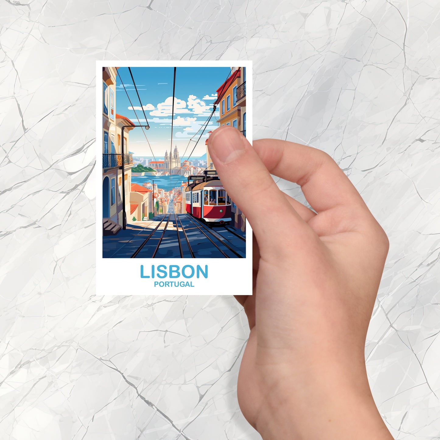 Lisbon Travel Sticker Art, Portugal Travel Sticker Art, Lisbon Wall Art, Europe Travel Art Sticker, City Skyline Sunset Art | T2EU_POLI3_S