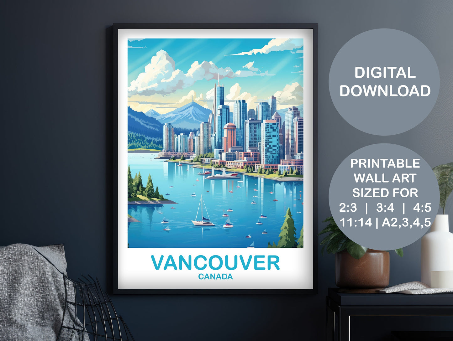 Vancouver BC Travel Print, British Columbia Wall Art, Digital Vancouver Travel Art, Printable Vancouver Travel Wall Art | DT2NA_BCVA5