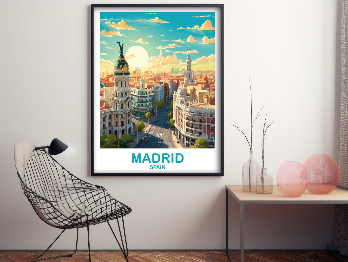 Madrid Travel Wall Art, Spain Travel Art, Madrid Wall Art Poster, Spain Travel Art Poster, City Skyline Sunset Wall Art | T2EU_SPMA1