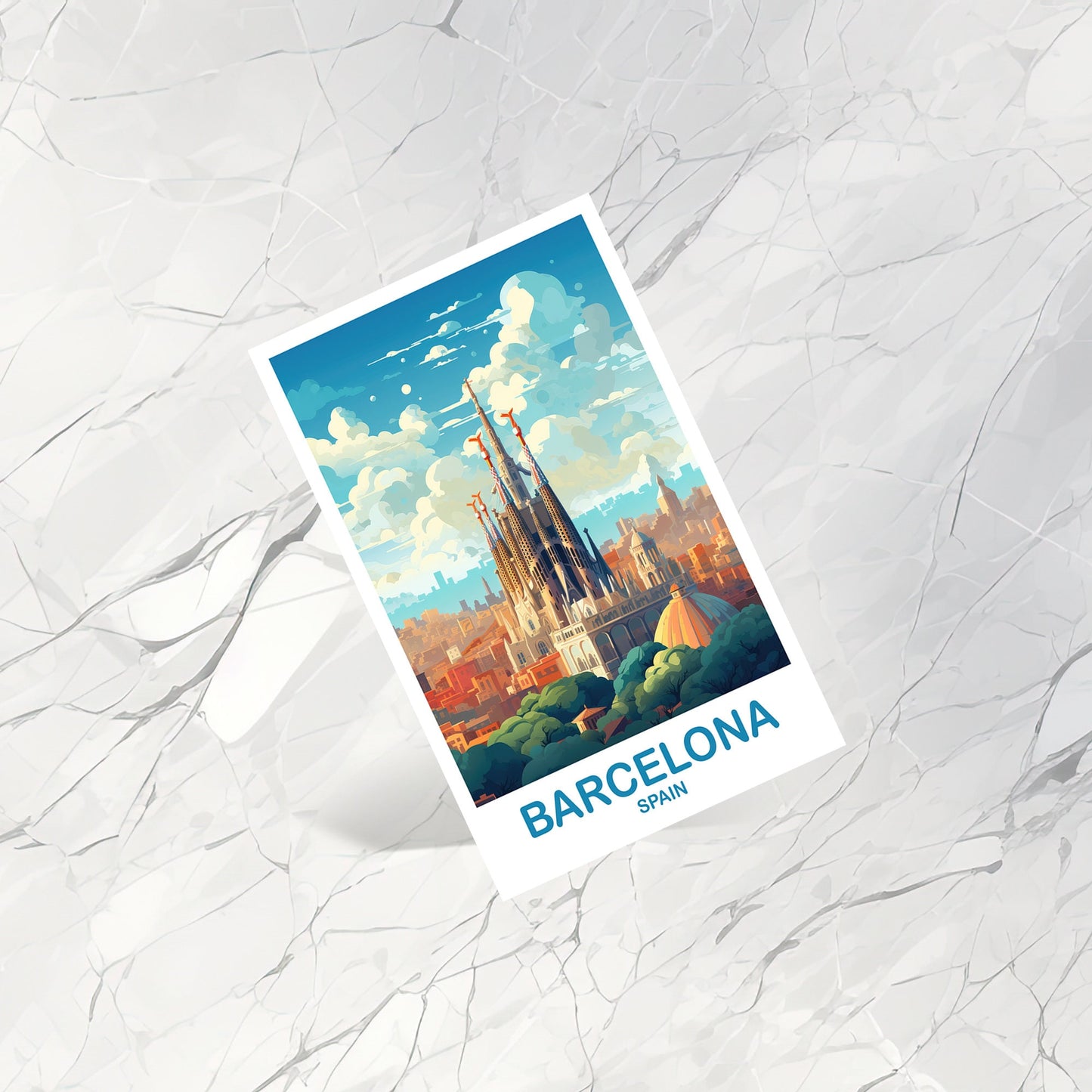 Barcelona Spain Travel Postcard Art, Spain Travel Postcard, Barcelona Wall Art Postcard, Spain Travel Art Postcard | T2EU_SPBA1_P