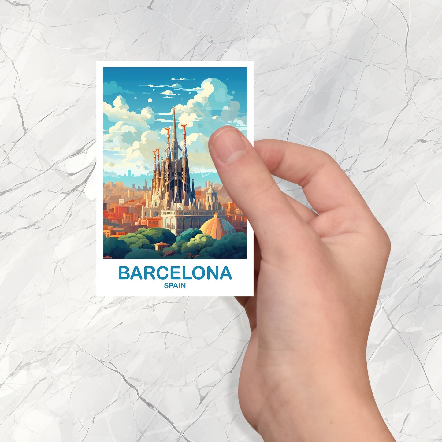 Barcelona Spain Travel Sticker Art, Spain Travel Art, Barcelona Travel Sticker, Spain Travel Art Sticker | T2EU_SPBA1_S