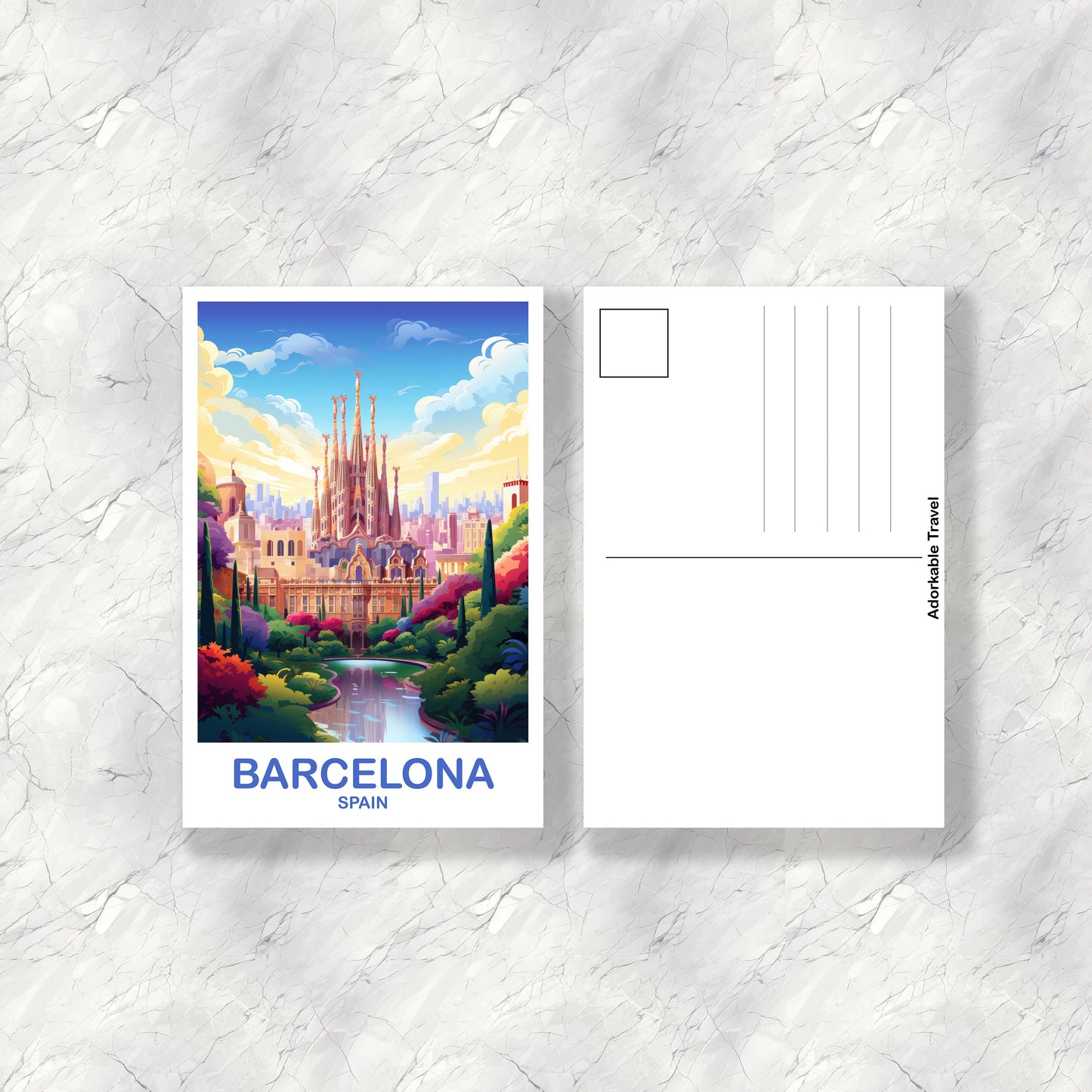 Barcelona Spain Travel Postcard Art, Spain Travel Postcard, Barcelona Wall Art Postcard, Spain Travel Art Postcard | T2EU_SPBA2_P