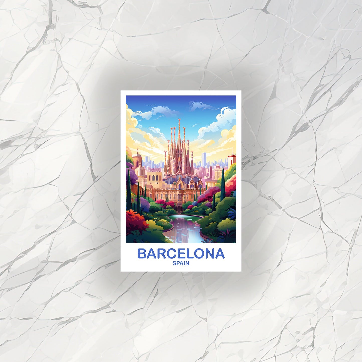 Barcelona Spain Travel Sticker Art, Spain Travel Art, Barcelona Travel Sticker, Spain Travel Art Sticker | T2EU_SPBA2_S