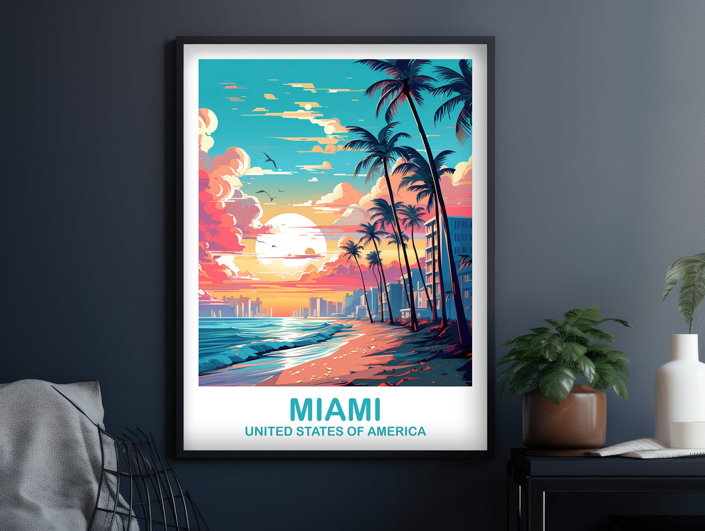 Miami Florida Travel Print, Miami Travel Wall Art, Florida Wall Art Poster, City Skyline Wall Art, Miami Wall Art | T2NA_FLMI1
