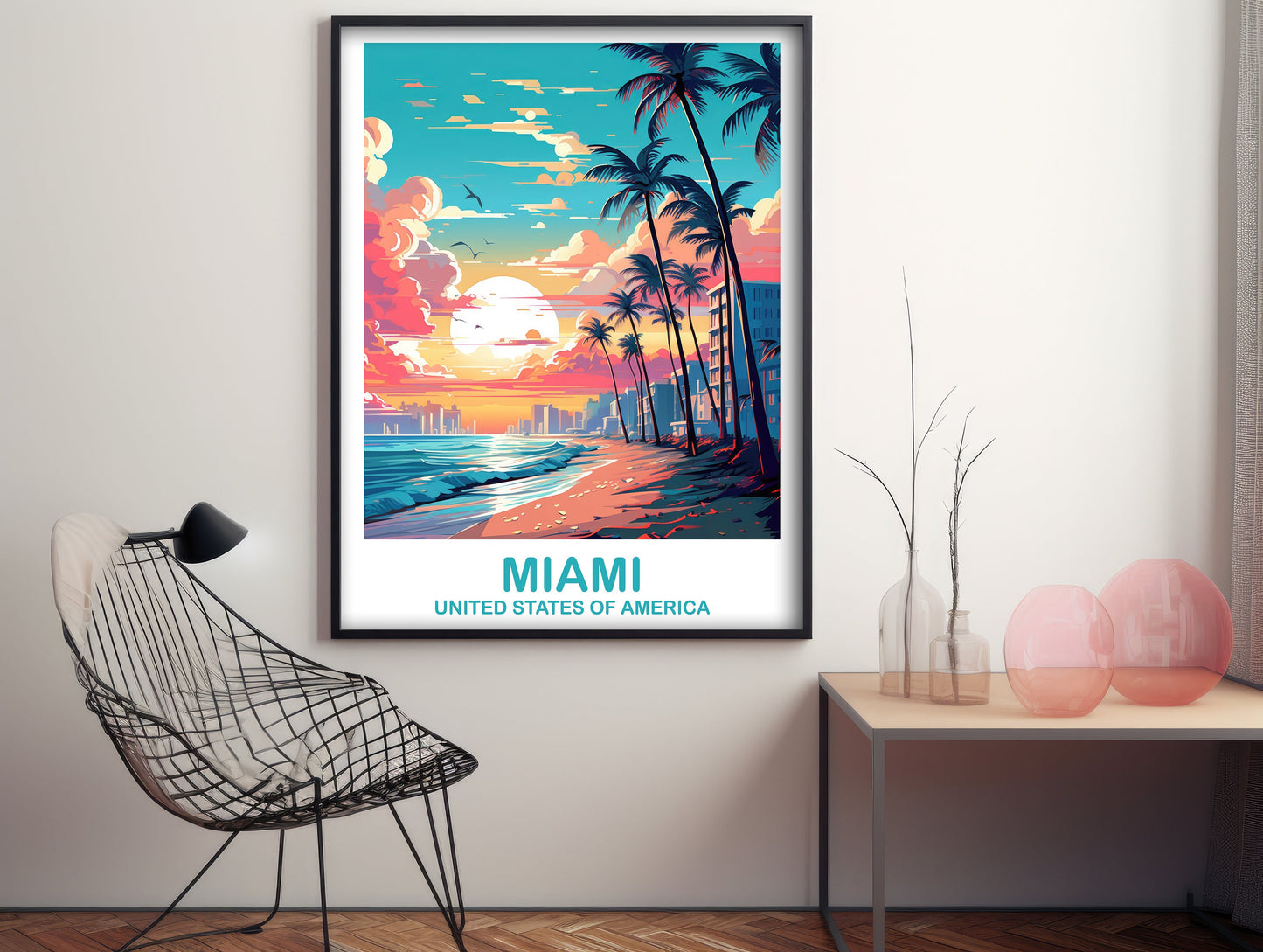 Miami Florida Travel Print, Miami Travel Wall Art, Florida Wall Art Poster, City Skyline Wall Art, Miami Wall Art | T2NA_FLMI1