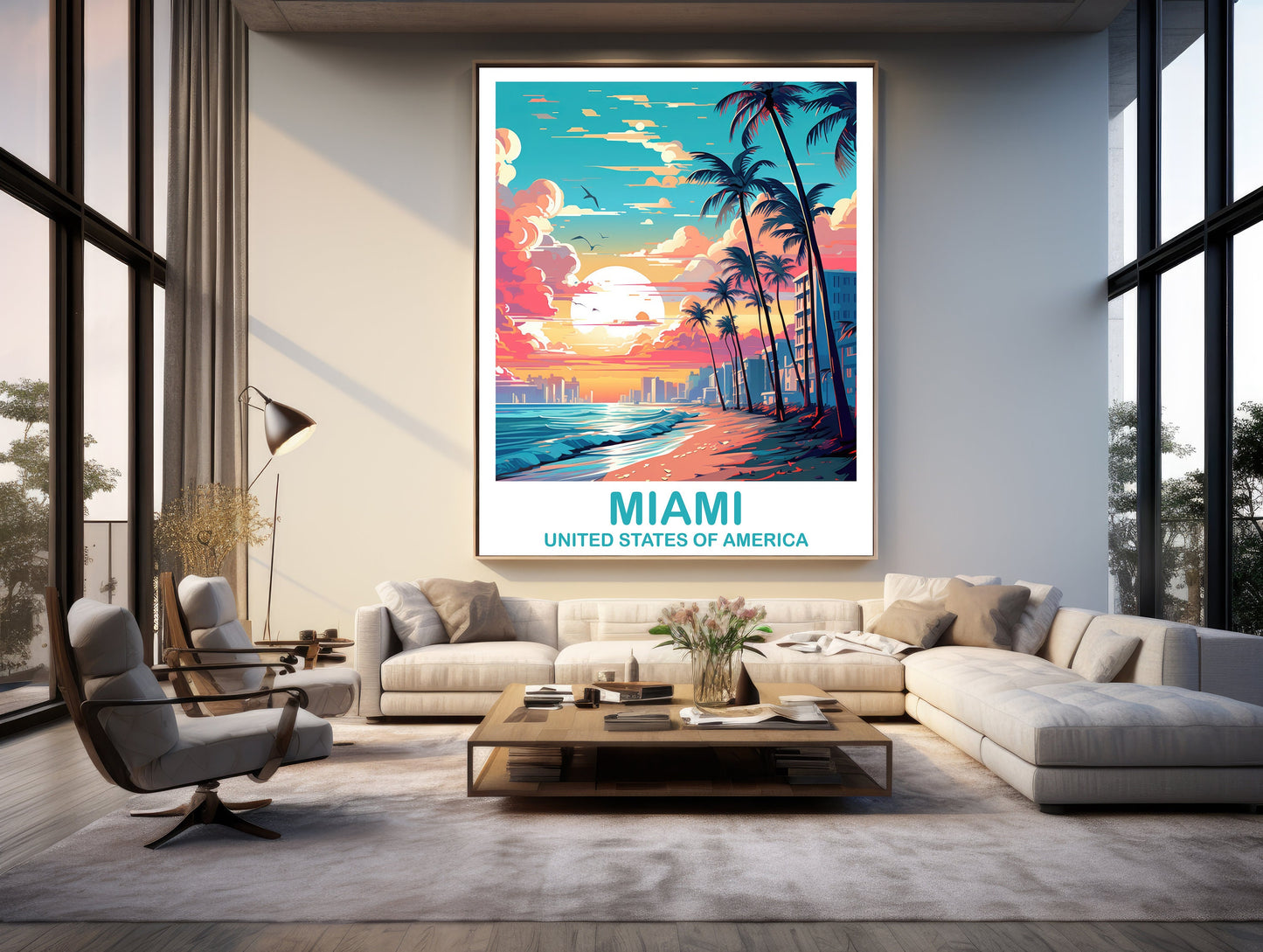 Miami Florida Travel Print, Miami Travel Wall Art, Florida Wall Art Poster, City Skyline Wall Art, Miami Wall Art | T2NA_FLMI1