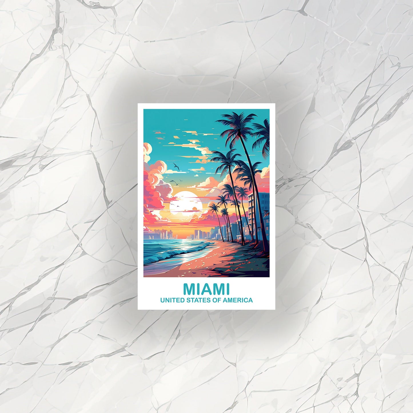 Miami Florida Travel Sticker, Miami Travel Sticker, Florida Art Sticker, City Skyline Art Sticker, Miami Art Sticker | T2NA_FLMI1_S