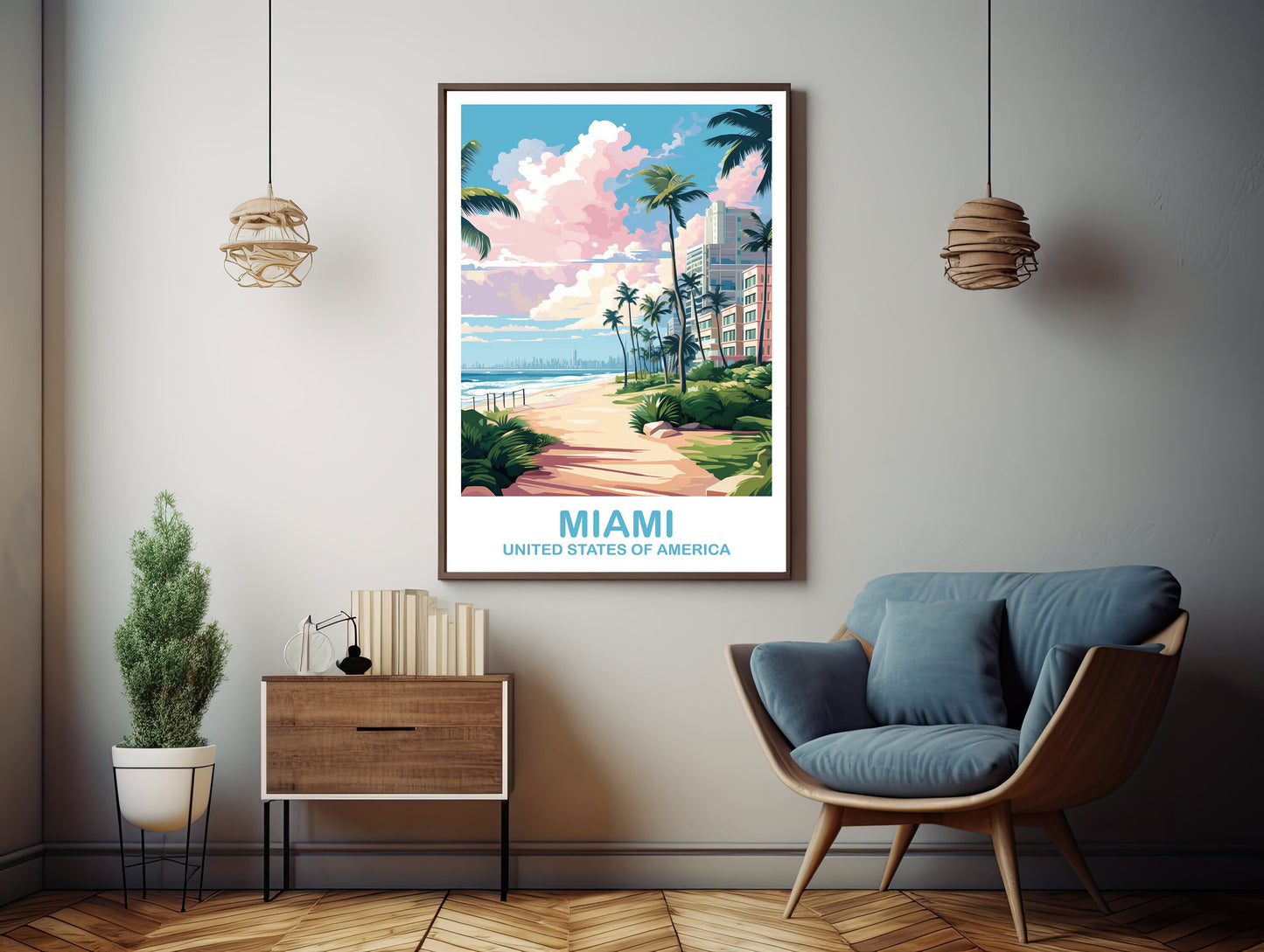 Miami Florida Travel Poster Print, Miami Travel Wall Art, Florida Wall Art Poster, City Skyline Wall Art, Miami Wall Art | T2NA_FLMI2