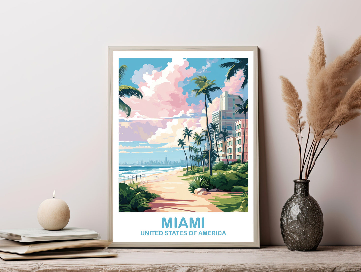 Printable Miami Travel Print, Miami Travel Wall Art, Digital Florida Wall Art, City Skyline Wall Art, Miami Wall Art | DT2NA_FLMI2