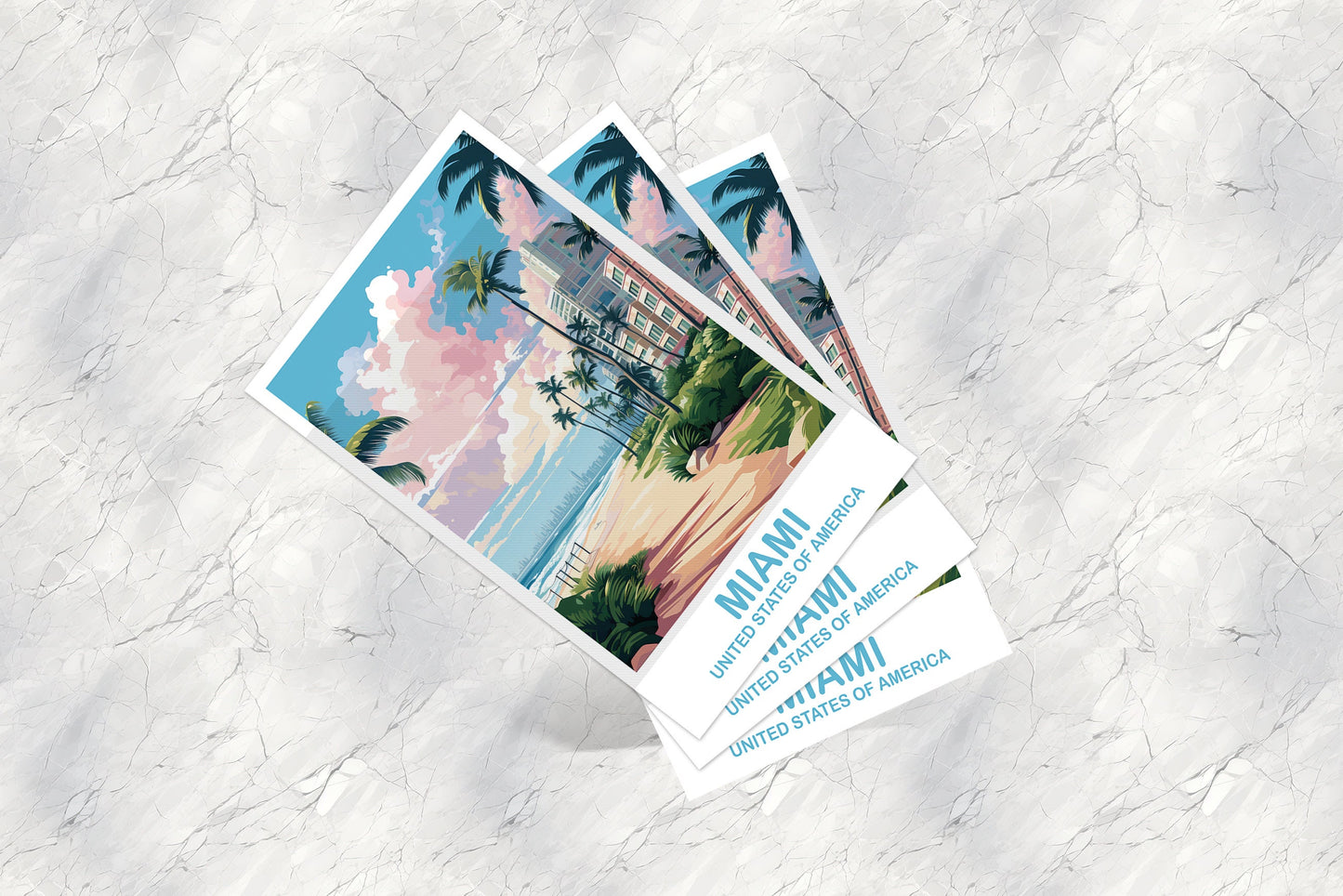 Miami Florida Travel Postcard, Miami Travel Art Postcard, Florida Art Postcard, City Skyline Postcard, Miami Florida Art | T2NA_FLMI2_P