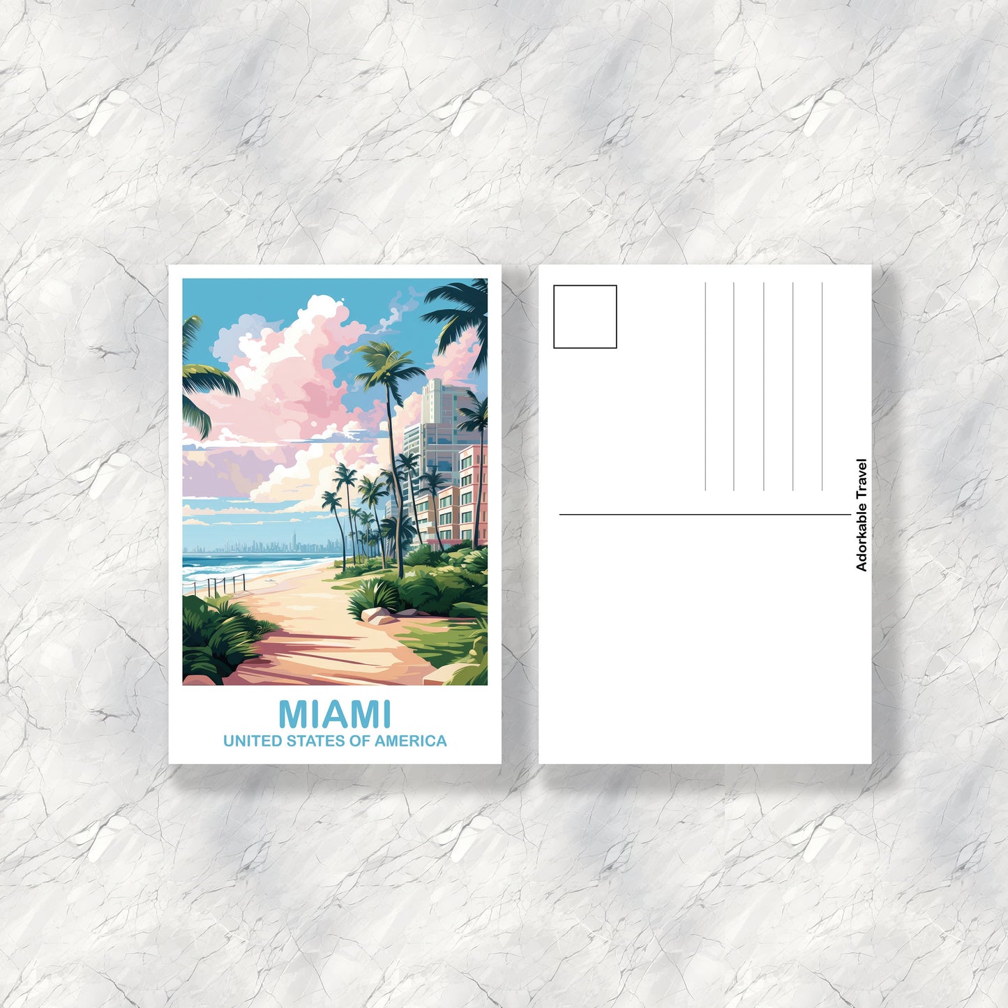 Miami Florida Travel Postcard, Miami Travel Art Postcard, Florida Art Postcard, City Skyline Postcard, Miami Florida Art | T2NA_FLMI2_P