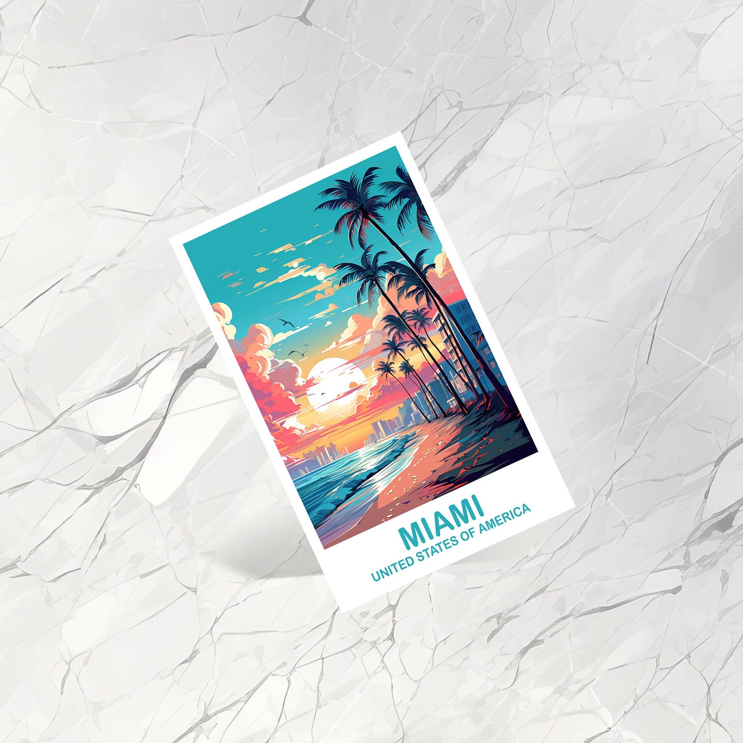 Miami Florida Travel Postcard, Miami Travel Art Postcard, Florida Art Postcard, City Skyline Postcard, Miami Florida Art | T2NA_FLMI1_P