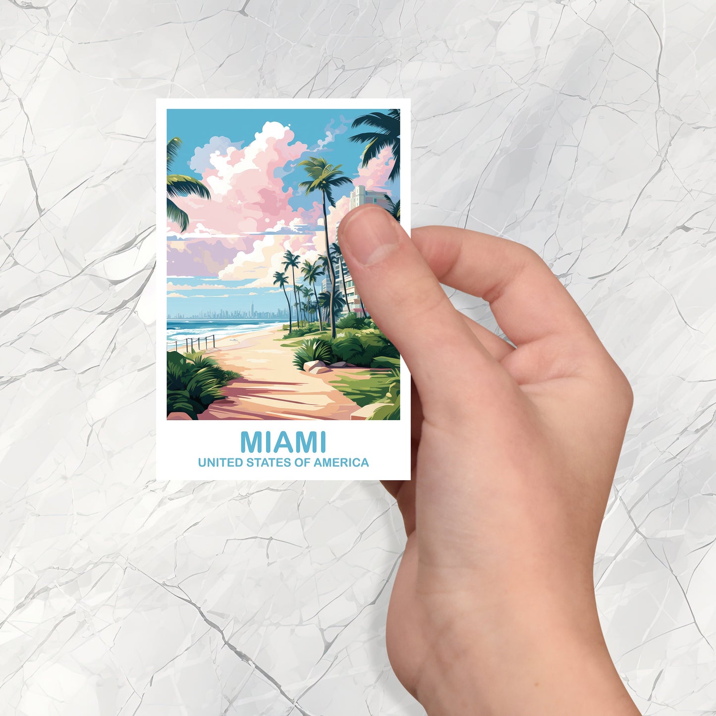 Miami Florida Travel Sticker, Miami Travel Sticker, Florida Art Sticker, City Skyline Art Sticker, Miami Art Sticker | T2NA_FLMI2_S