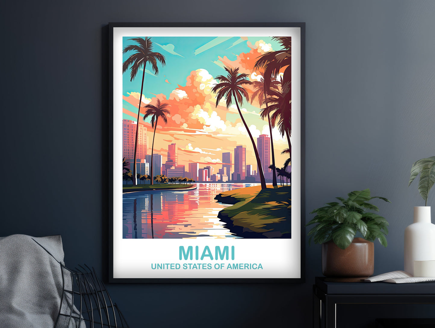 Miami Florida Travel Print, Miami Travel Wall Art, Florida Wall Art Poster, City Skyline Wall Art, Miami Wall Art | T2NA_FLMI3