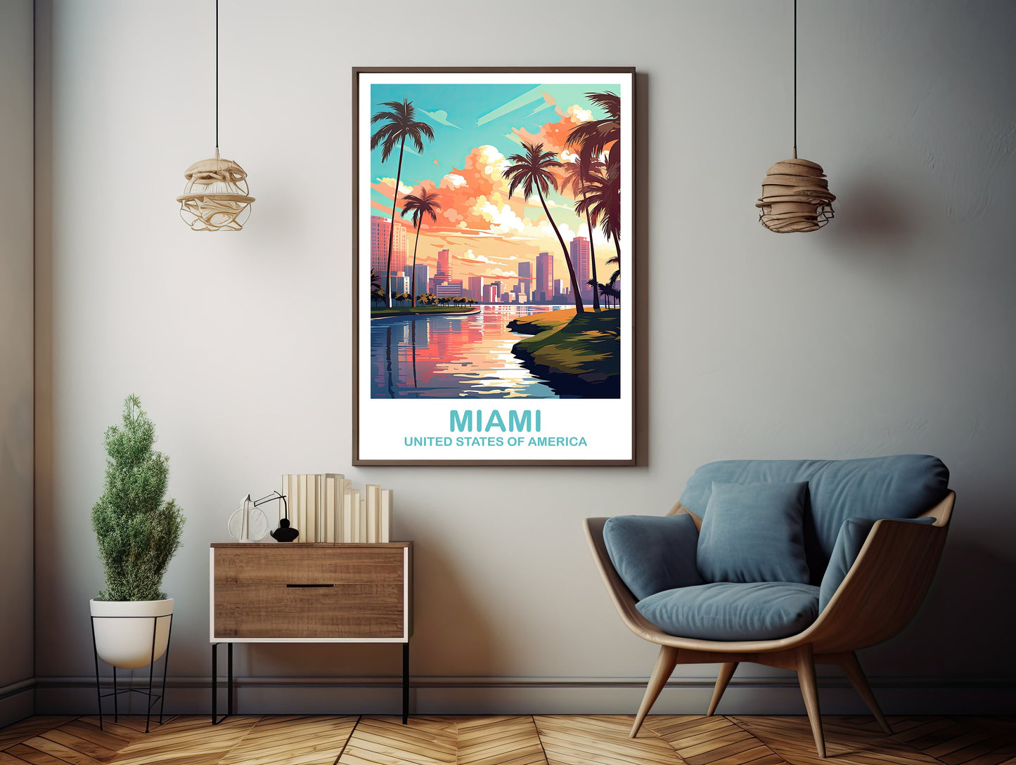 Miami Florida Travel Print, Miami Travel Wall Art, Florida Wall Art Poster, City Skyline Wall Art, Miami Wall Art | T2NA_FLMI3