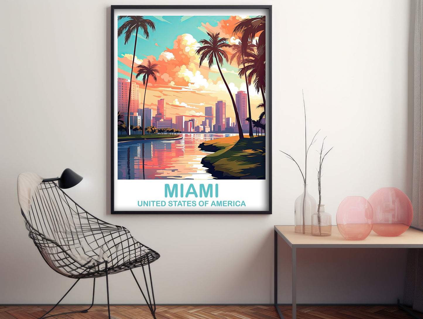 Miami Florida Travel Print, Miami Travel Wall Art, Florida Wall Art Poster, City Skyline Wall Art, Miami Wall Art | T2NA_FLMI3