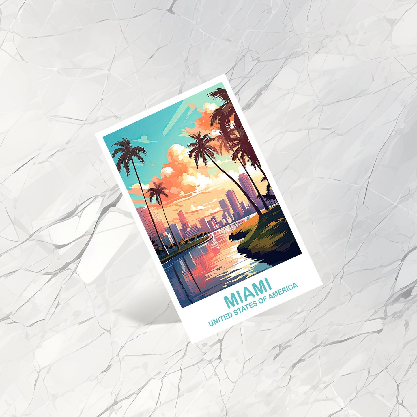 Miami Florida Travel Postcard, Miami Travel Art Postcard, Florida Art Postcard, City Skyline Postcard, Miami Florida Art | T2NA_FLMI3_P