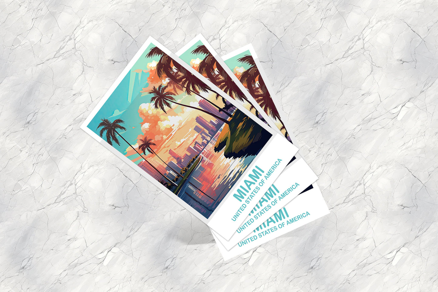 Miami Florida Travel Postcard, Miami Travel Art Postcard, Florida Art Postcard, City Skyline Postcard, Miami Florida Art | T2NA_FLMI3_P