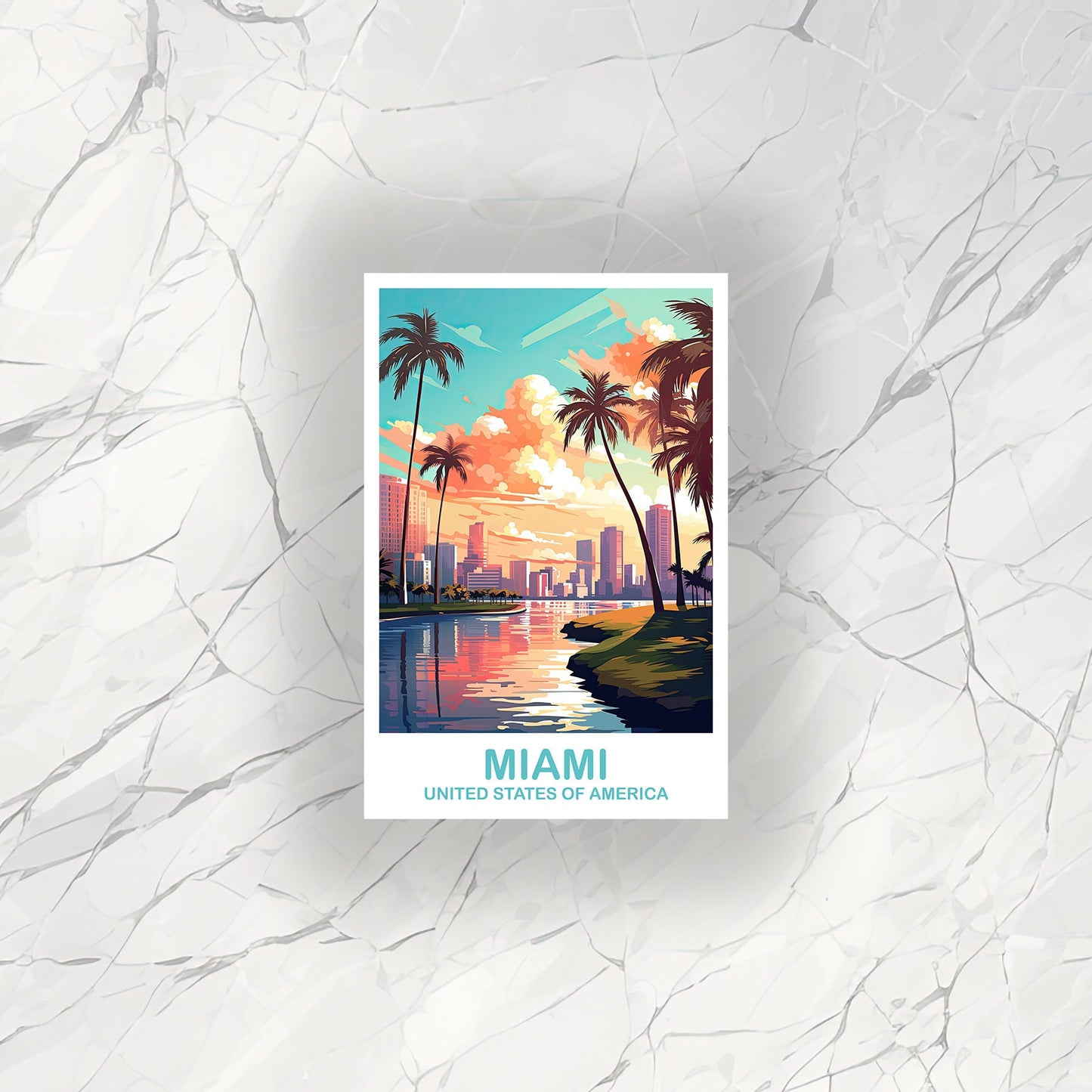 Miami Florida Travel Sticker, Miami Travel Sticker, Florida Art Sticker, City Skyline Art Sticker, Miami Art Sticker | T2NA_FLMI3_S