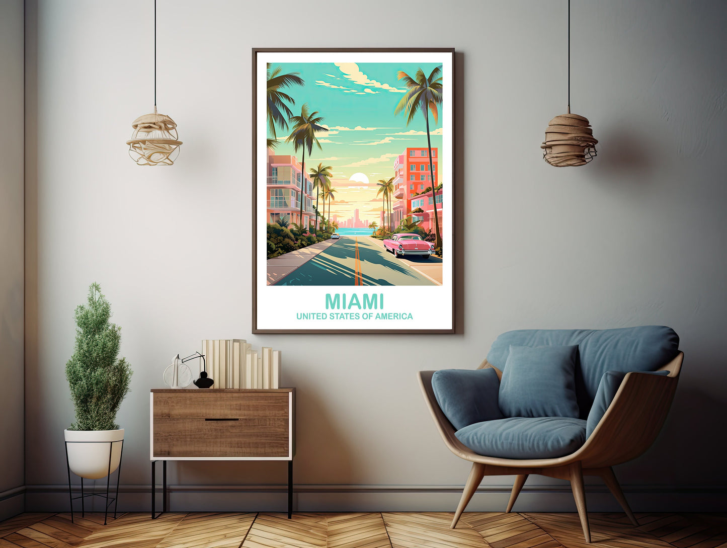 Miami Florida Travel Print, Miami Travel Wall Art, Florida Wall Art Poster, City Skyline Wall Art, Miami Wall Art | T2NA_FLMI4