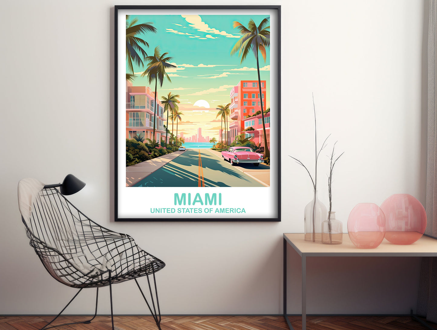 Miami Florida Travel Print, Miami Travel Wall Art, Florida Wall Art Poster, City Skyline Wall Art, Miami Wall Art | T2NA_FLMI4