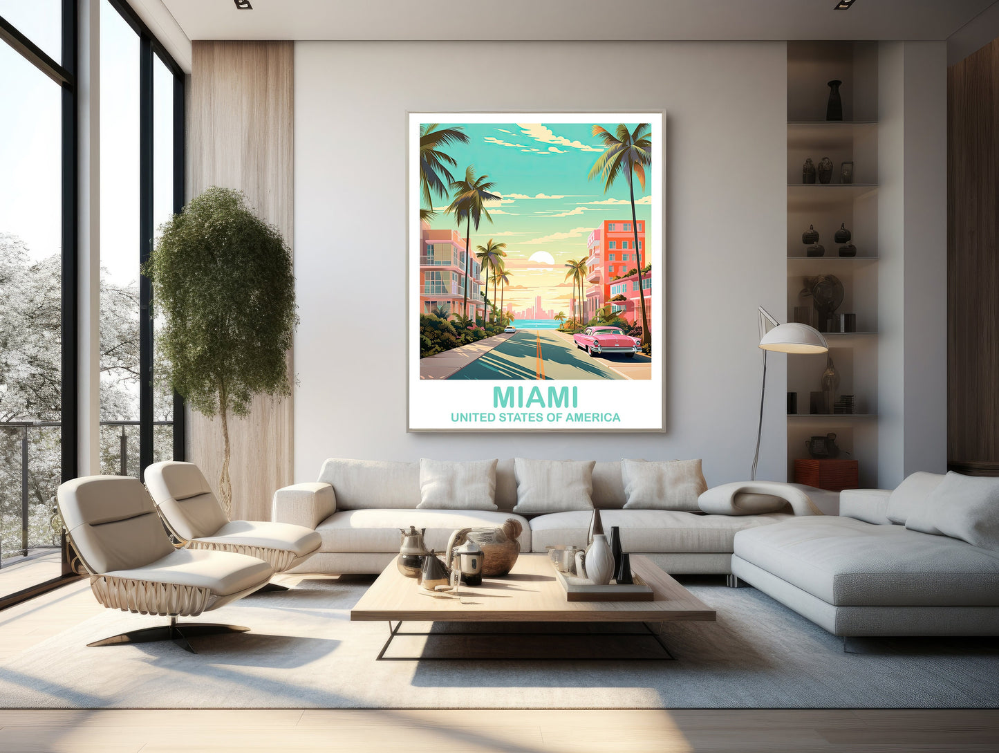 Miami Florida Travel Print, Miami Travel Wall Art, Florida Wall Art Poster, City Skyline Wall Art, Miami Wall Art | T2NA_FLMI4