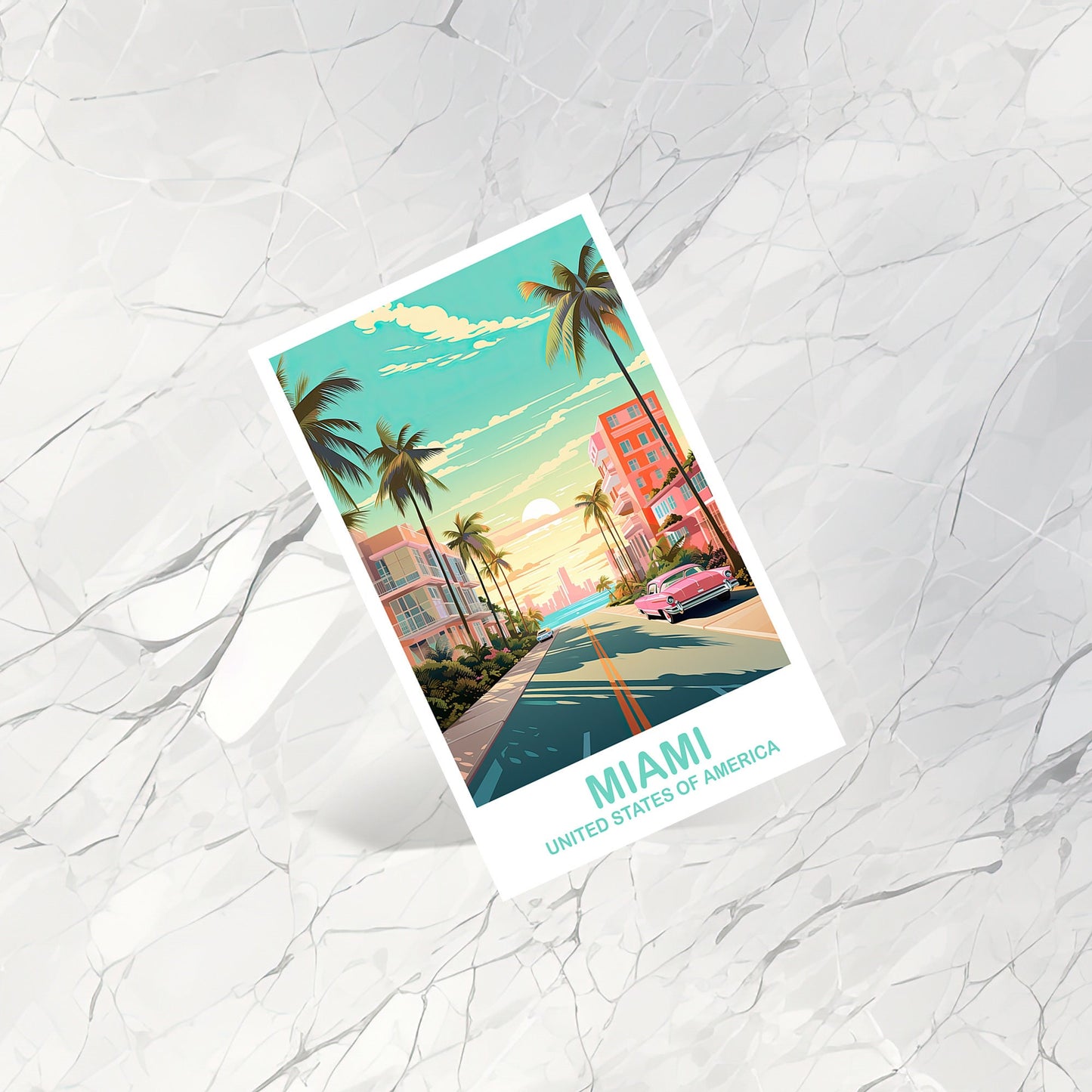 Miami Florida Travel Postcard, Miami Travel Art Postcard, Florida Art Postcard, City Skyline Postcard, Miami Florida Art | T2NA_FLMI4_P