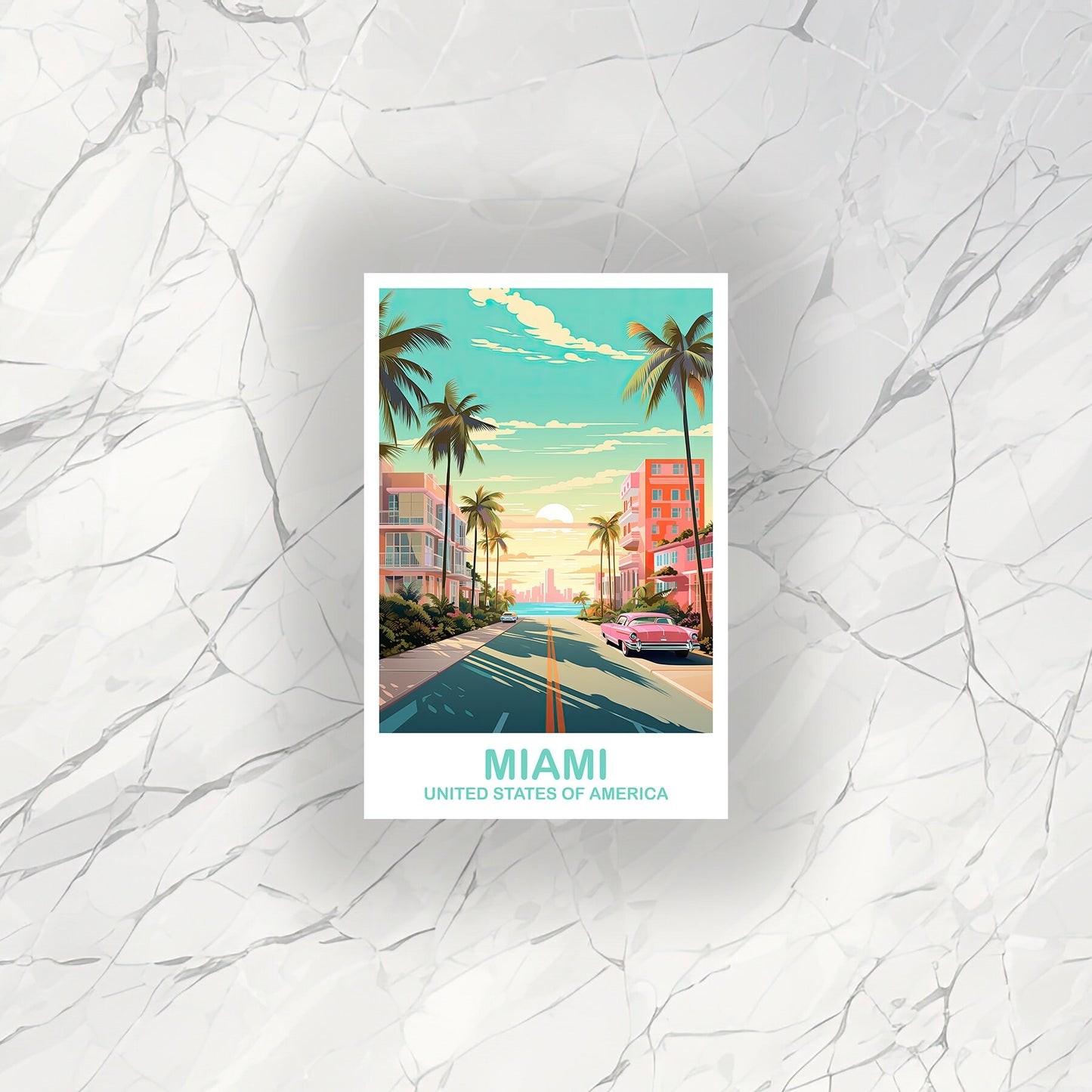 Miami Florida Travel Sticker, Miami Travel Sticker, Florida Art Sticker, City Skyline Art Sticker, Miami Art Sticker | T2NA_FLMI4_S