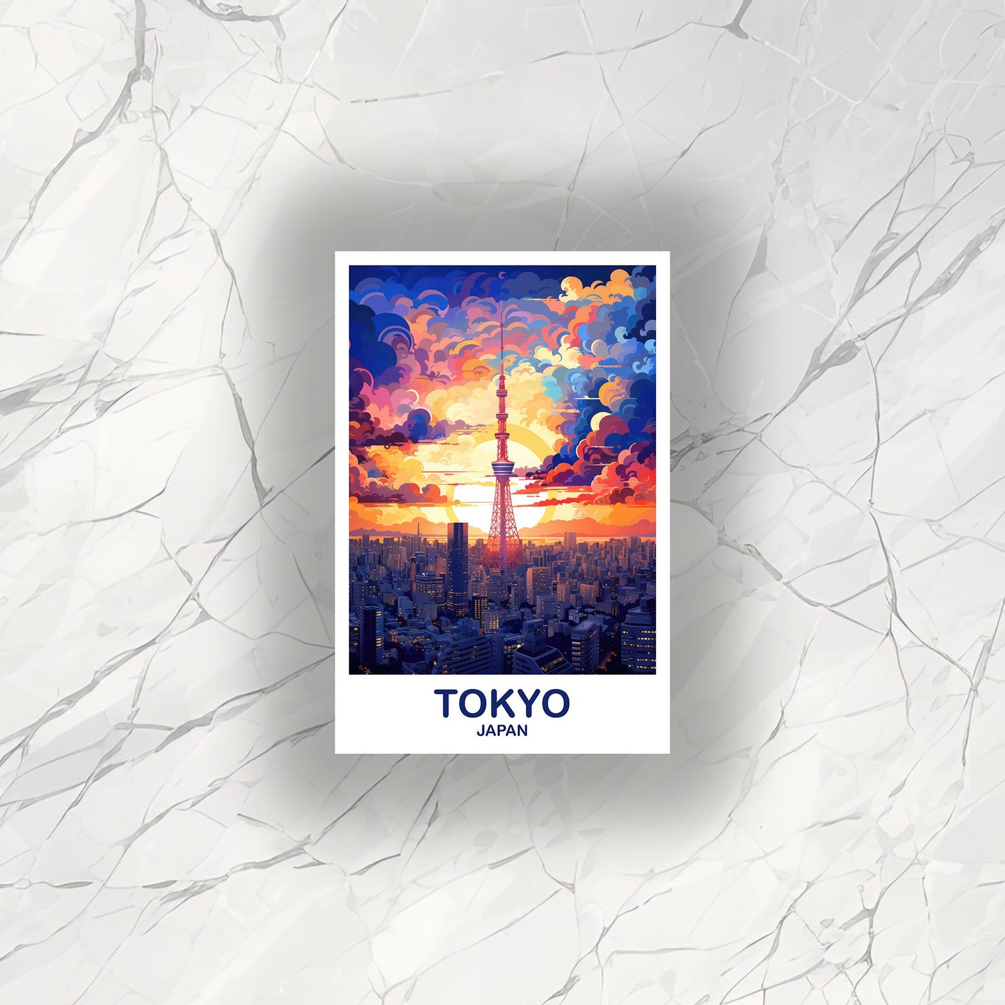 Tokyo Travel Art Sticker, Tokyo Skyline Sticker, Japan Art Sticker, City Skyline Sticker, Vibrant Sunset, Travel Sticker | T2AS_JATO1_S