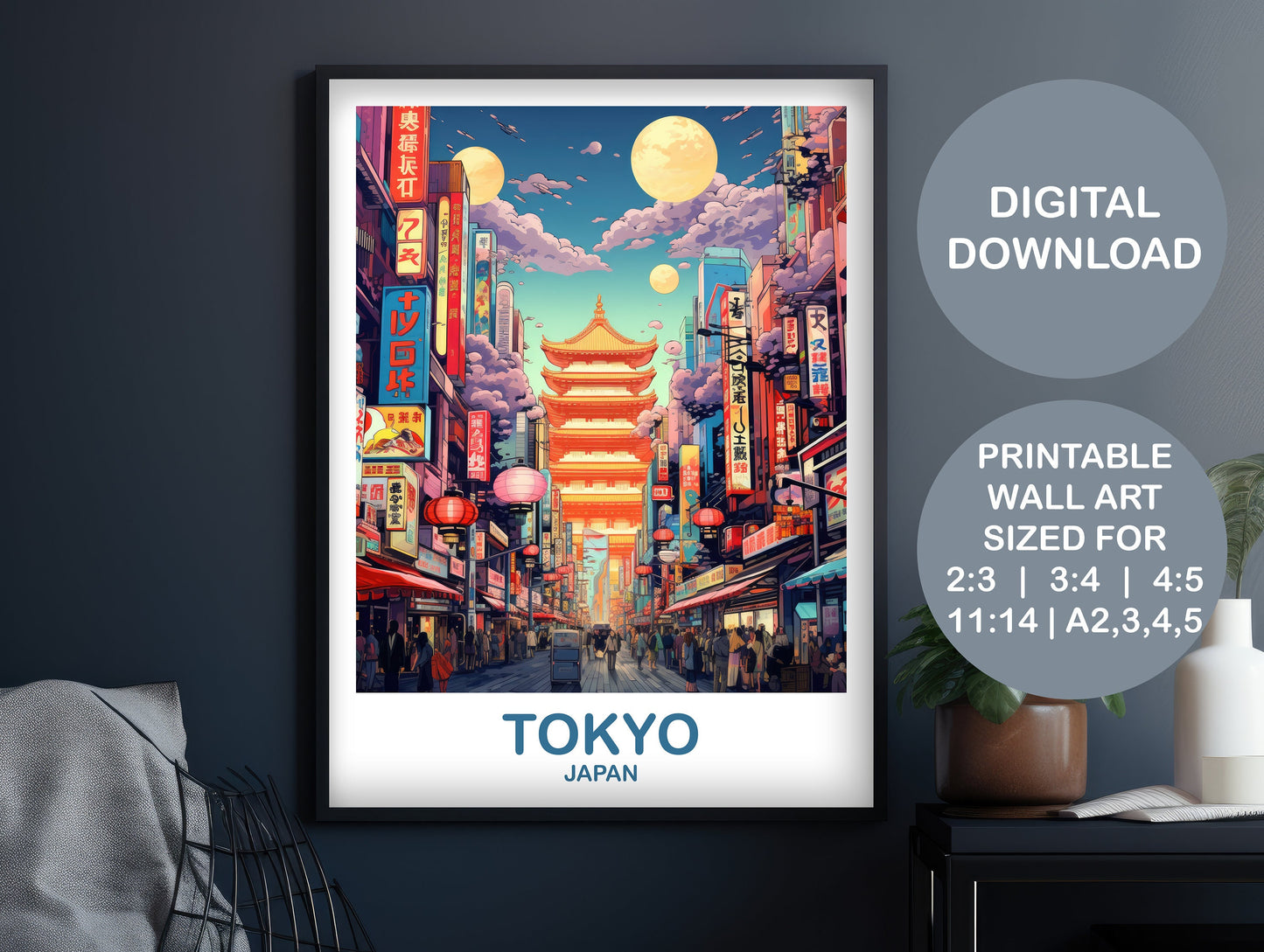 Digital Tokyo Travel Art, Tokyo Skyline, Japan Wall Art Poster, City Skyline Wall Art, Digital Printable Travel Art, Wall Art | DT2AS_JATO2