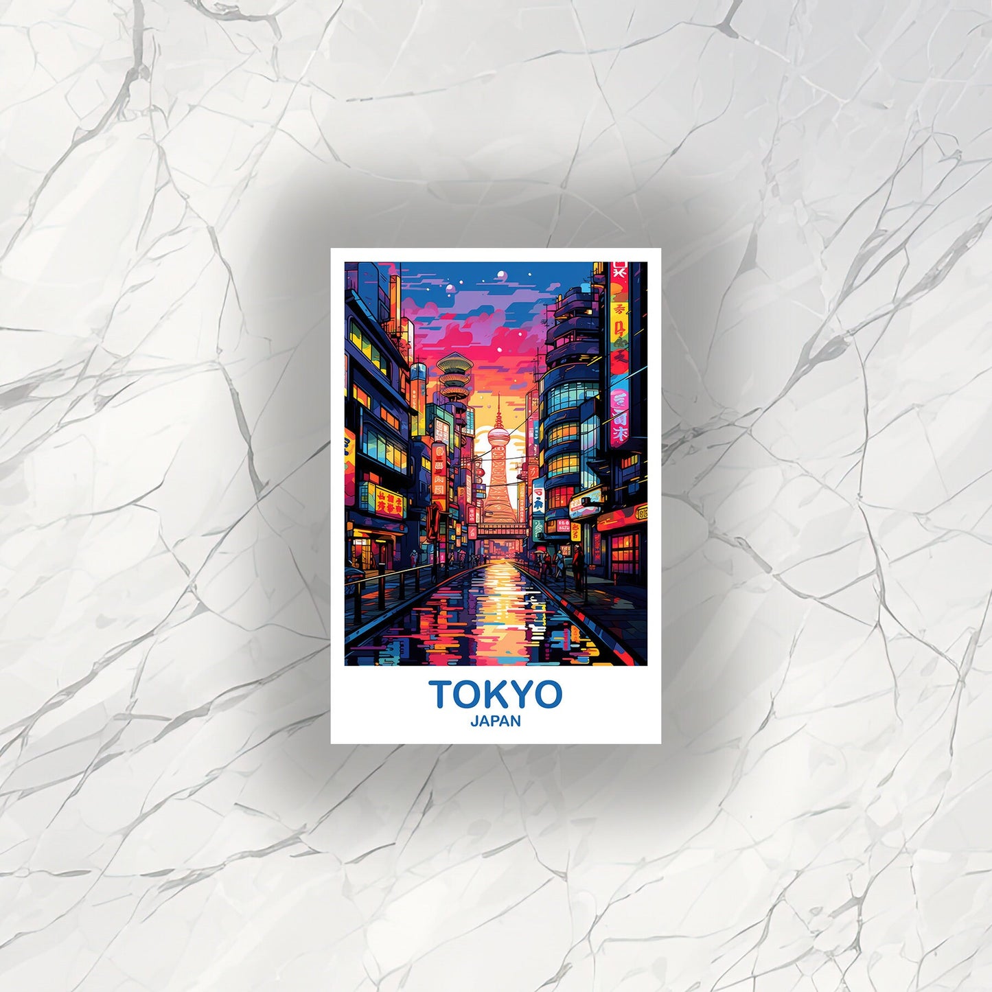 Tokyo Travel Art Sticker, Tokyo Skyline Sticker, Japan Art Sticker, City Skyline Sticker, Vibrant Sunset, Travel Sticker | T2AS_JATO3_S