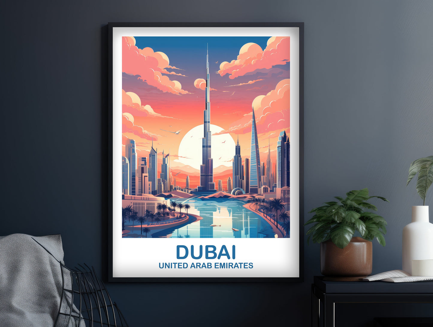 Dubai Travel Wall Art, Dubai Skyline, Dubai Wall Art Poster, City Skyline Wall Art, Vibrant Sunset, Travel Wall Art | T2AS_UAEDU1