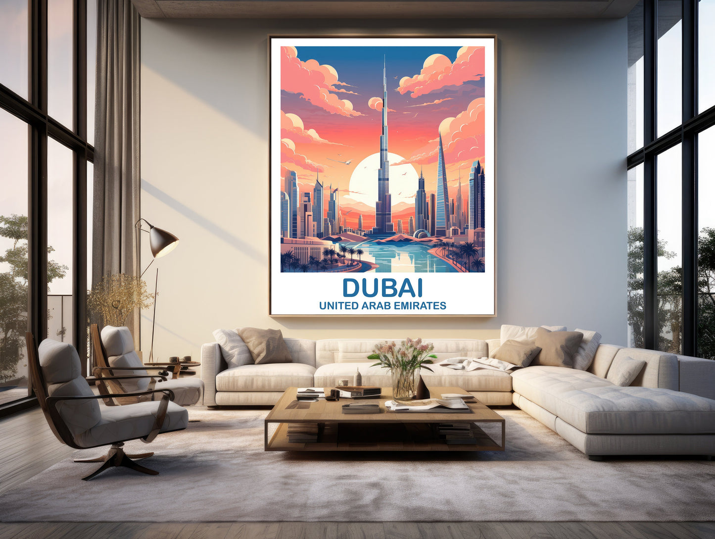 Dubai Travel Wall Art, Dubai Skyline, Dubai Wall Art Poster, City Skyline Wall Art, Vibrant Sunset, Travel Wall Art | T2AS_UAEDU1