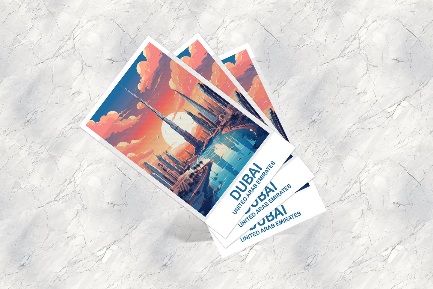 Dubai Travel Art Postcard, Dubai Skyline, Dubai Art Postcard, City Skyline Wall Art, Vibrant Sunset, Travel Art Postcard | T2AS_UAEDU1_P