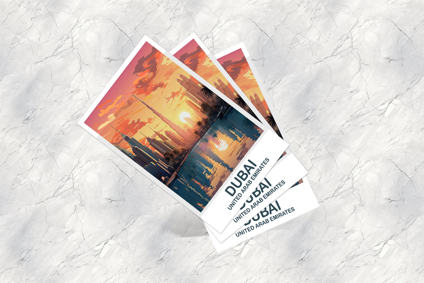 Dubai Travel Art Postcard, Dubai Skyline, Dubai Art Postcard, City Skyline Wall Art, Vibrant Sunset, Travel Art Postcard | T2AS_UAEDU2_P