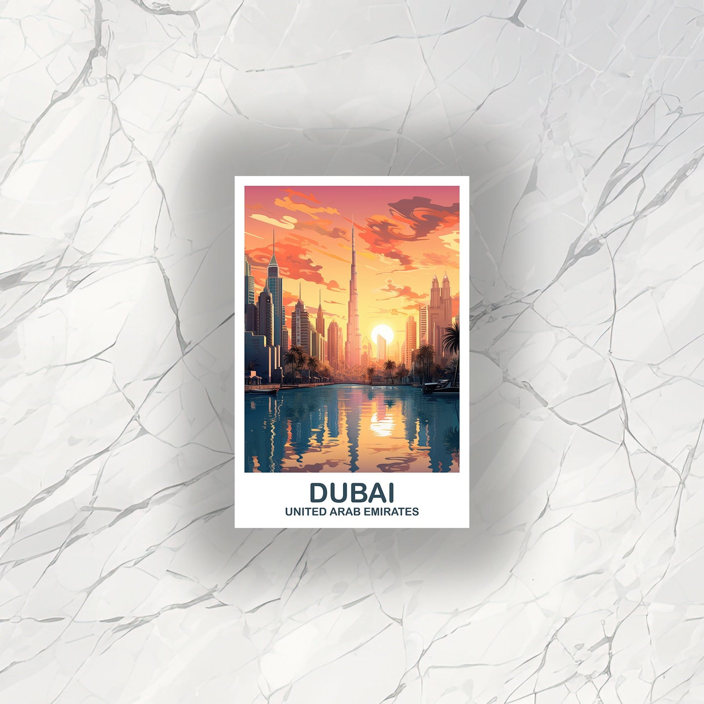 Dubai Travel Art Sticker, Dubai Skyline, Dubai Art Sticker, City Skyline Sticker Art, Vibrant Sunset, Travel Art Sticker | T2AS_UAEDU2_S