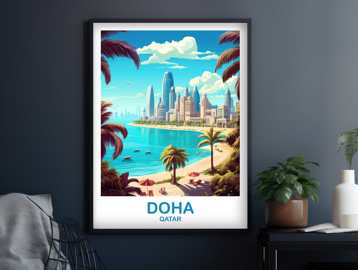 Doha Travel Wall Art, Doha Skyline, Doha Qatar Wall Art Poster, City Skyline Wall Art, Travel Wall Art, Asia Travel Art | T2AS_QADO1