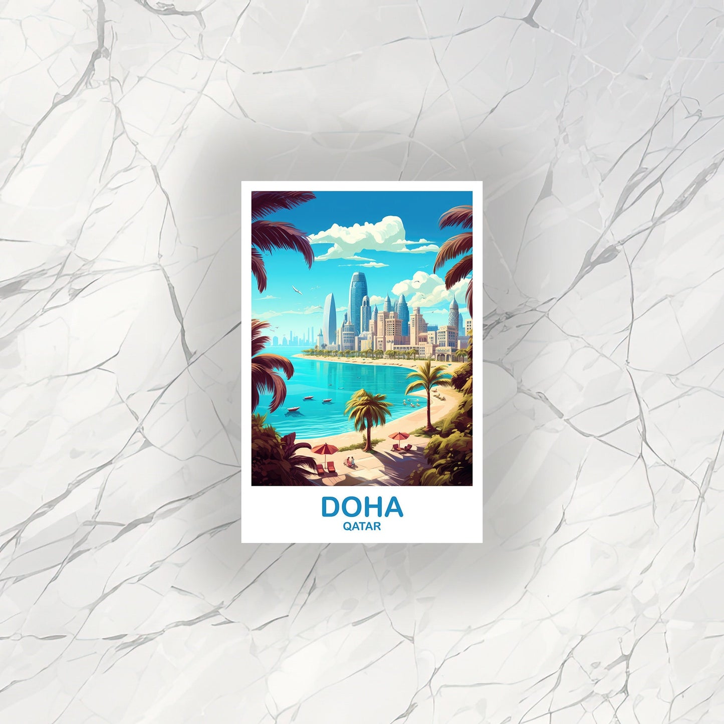 Doha Travel Sticker Art, Doha Skyline, Doha Qatar Art Sticker, City Skyline Art Sticker, Travel Sticker, Asia Travel Art | T2AS_QADO1_S