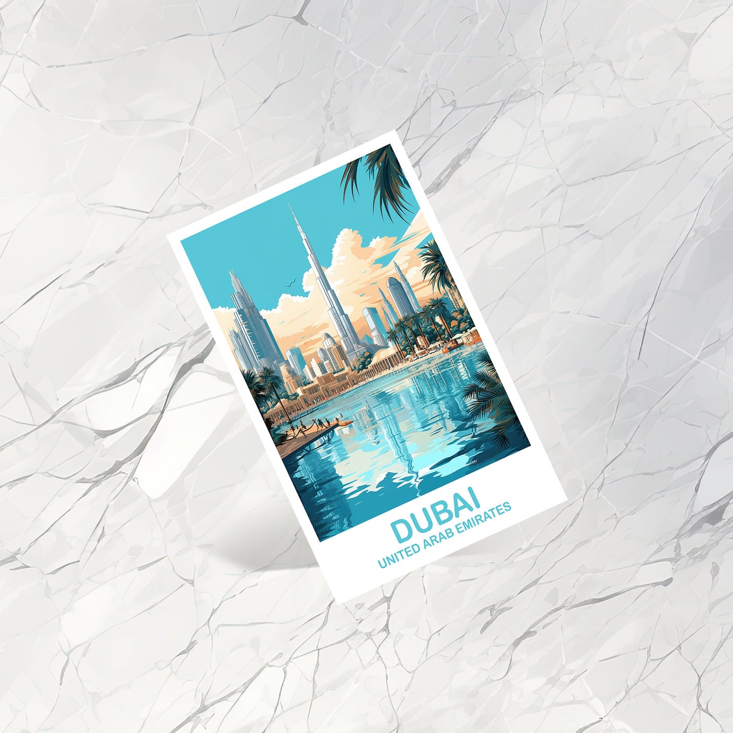 Dubai Travel Art Postcard, Dubai Skyline, Dubai Art Postcard, City Skyline Wall Art, Vibrant Sunset, Travel Art Postcard | T2AS_UAEDU3_P