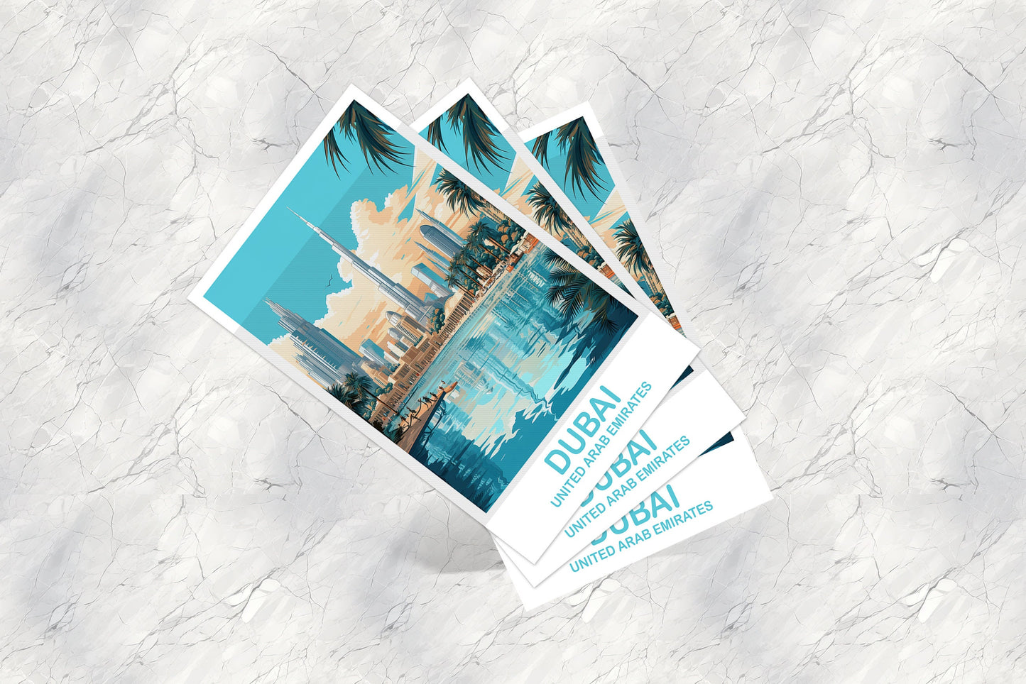 Dubai Travel Art Postcard, Dubai Skyline, Dubai Art Postcard, City Skyline Wall Art, Vibrant Sunset, Travel Art Postcard | T2AS_UAEDU3_P