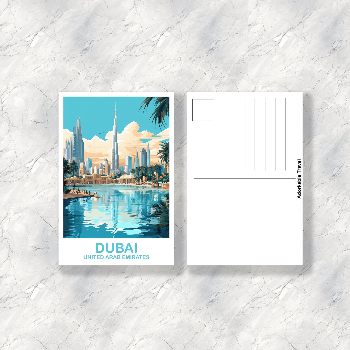 Dubai Travel Art Postcard, Dubai Skyline, Dubai Art Postcard, City Skyline Wall Art, Vibrant Sunset, Travel Art Postcard | T2AS_UAEDU3_P