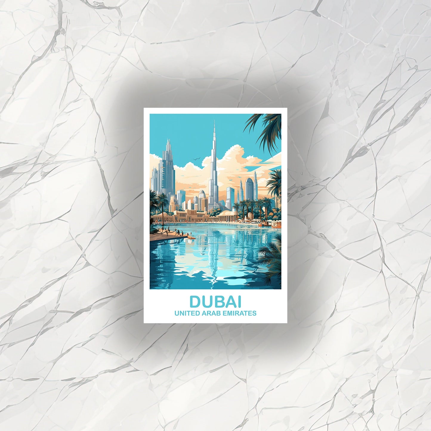 Dubai Travel Art Sticker, Dubai Skyline, Dubai Art Sticker, City Skyline Sticker Art, Vibrant Sunset, Travel Art Sticker | T2AS_UAEDU3_S