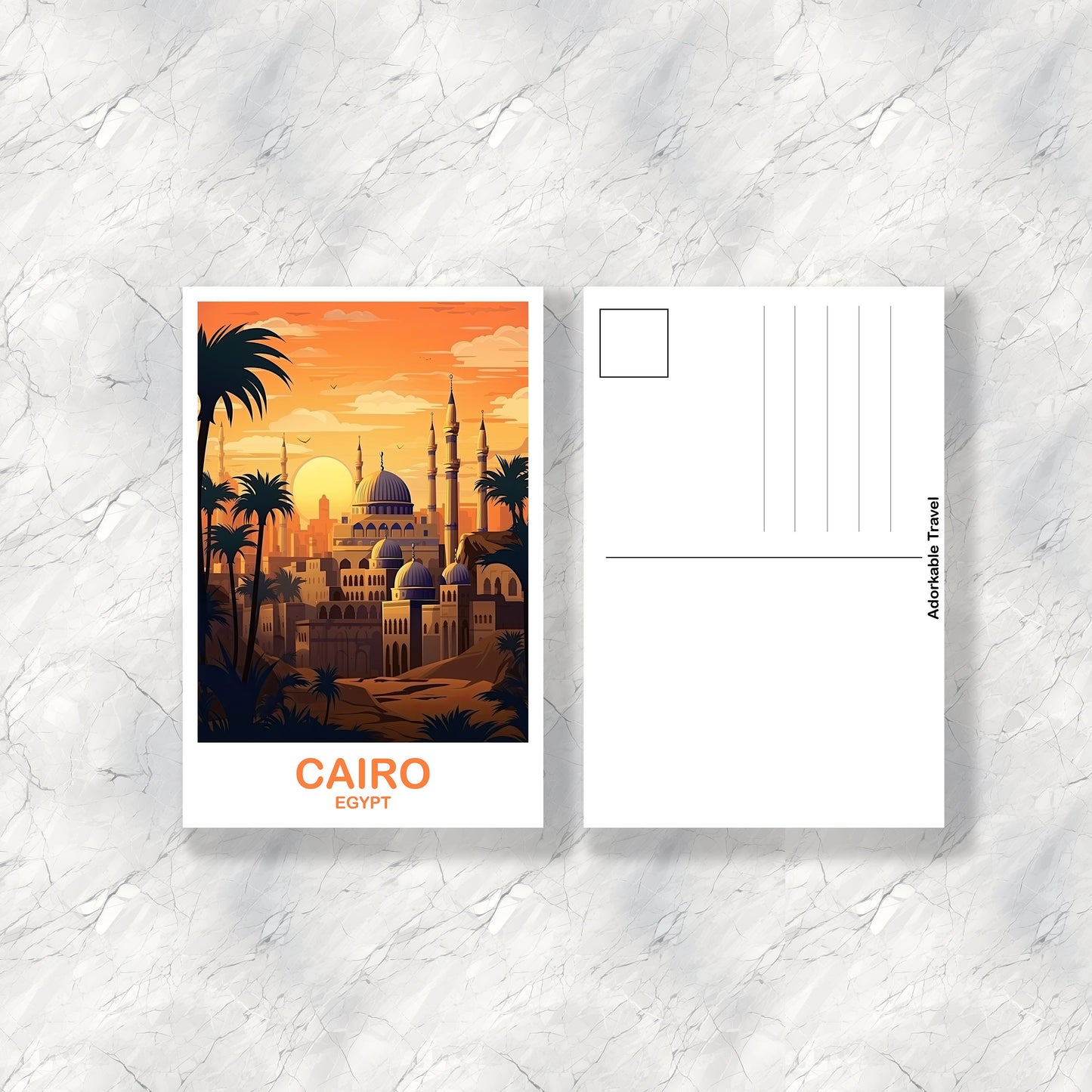 Cairo Travel Postcard Art, Egypt Skyline, Cairo Egypt Art Postcard, City Skyline Art, Travel Art, Africa Postcard Art | T2AF_EGCA2_P