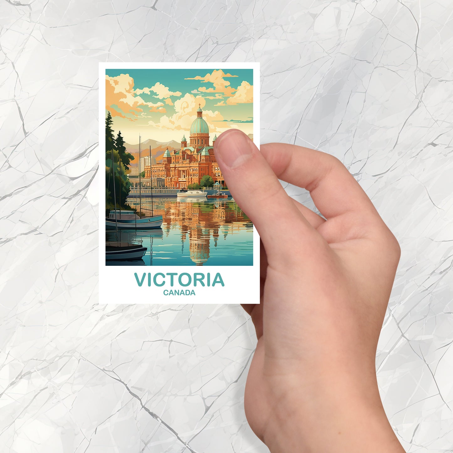 Victoria Travel Art Sticker, BC Travel Sticker Art, Victoria Art Sticker, City Skyline, Canada Travel Sticker | T2NA_BCVI1_S