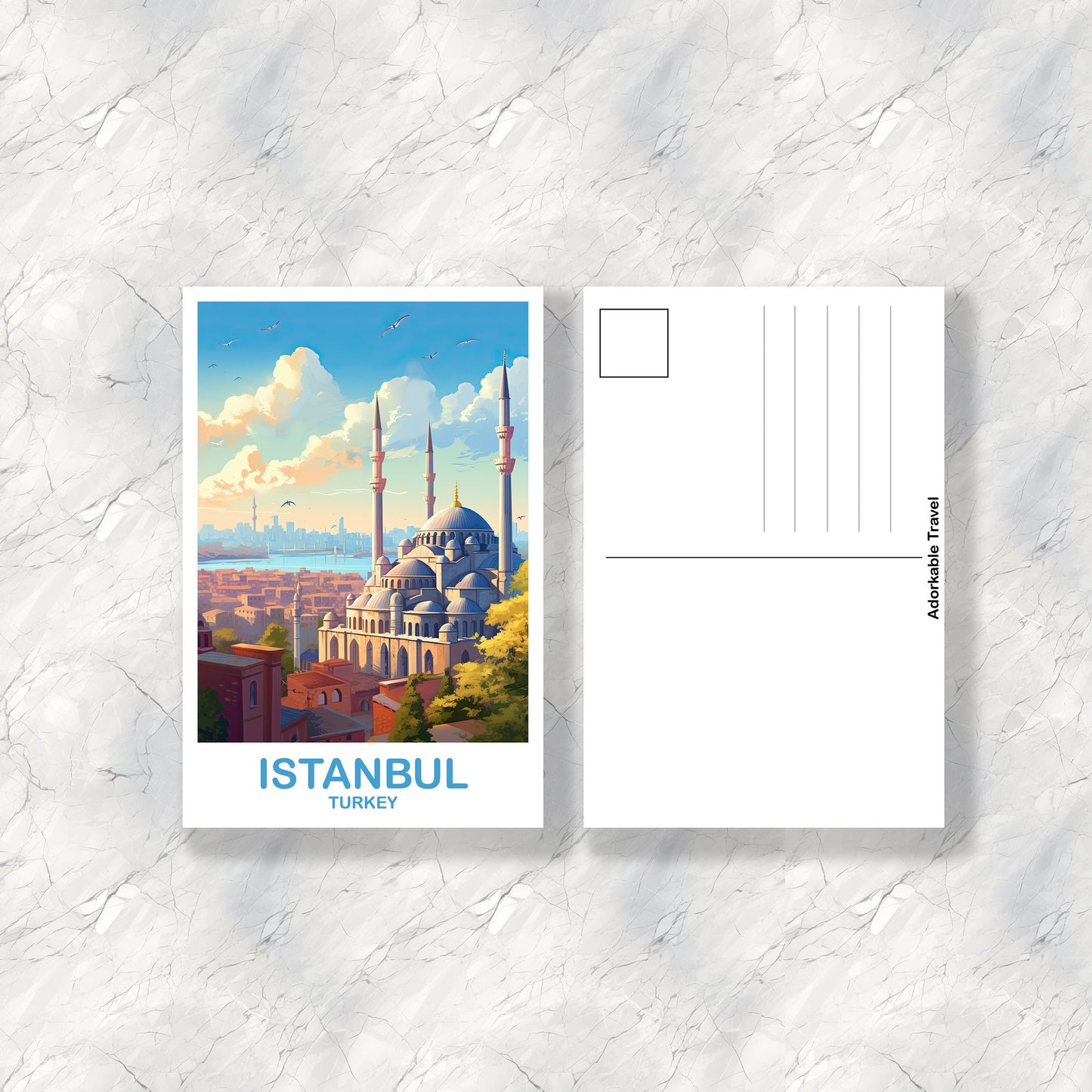 Istanbul Travel Postcard Art, Istanbul Turkey Postcard Art, Turkey Art Postcard, City Skyline Turkey Travel Postcard Art | T2EU_TUIS1_P