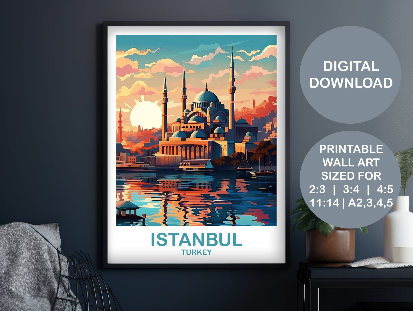Istanbul Travel Wall Art, Digital Istanbul Turkey Wall Art, Printable Turkey Wall Art, City Skyline Turkey Travel Wall Art | DT2EU_TUIS2