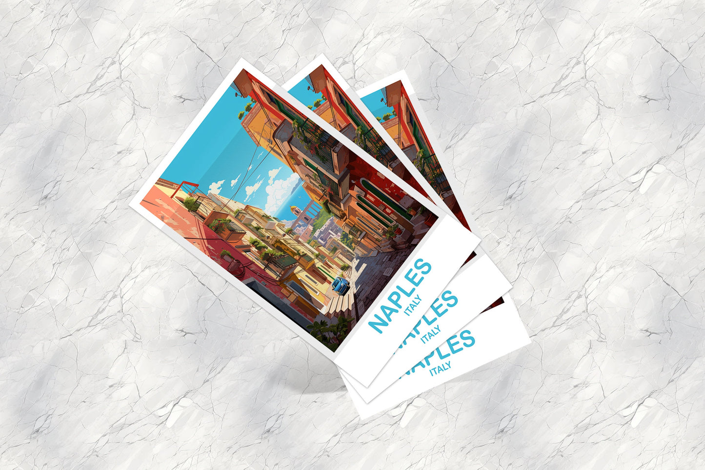 Naples Italy Travel Postcard, Naples Travel Art, Italy Poster, Naples Travel Postcard Art, Italy Travel Postcard Art | T2EU_ITNA1_P