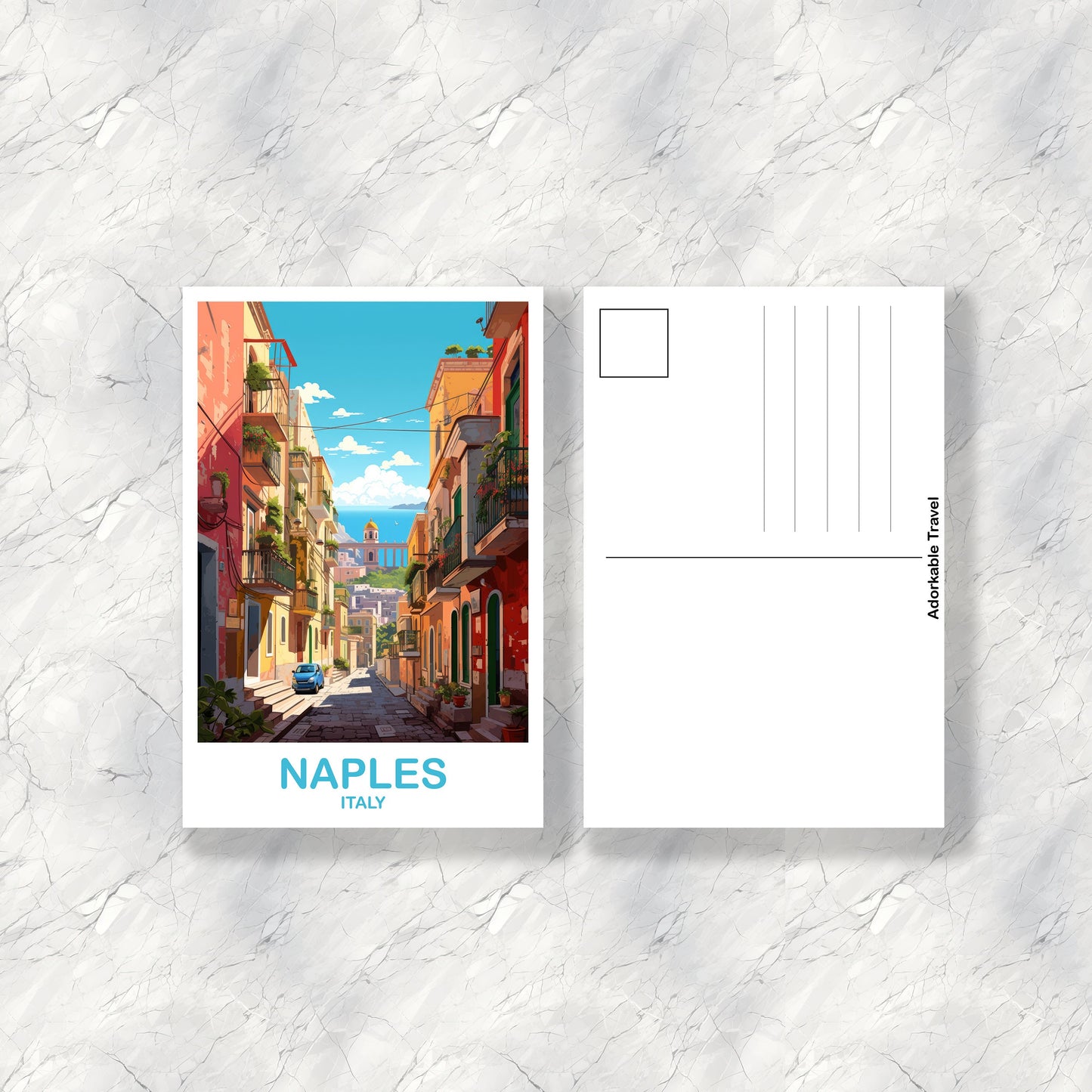 Naples Italy Travel Postcard, Naples Travel Art, Italy Poster, Naples Travel Postcard Art, Italy Travel Postcard Art | T2EU_ITNA1_P